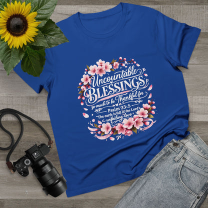 Uncountable Blessings Women’s Tee – Floral Psalm 33:5 Inspirational Shirt
