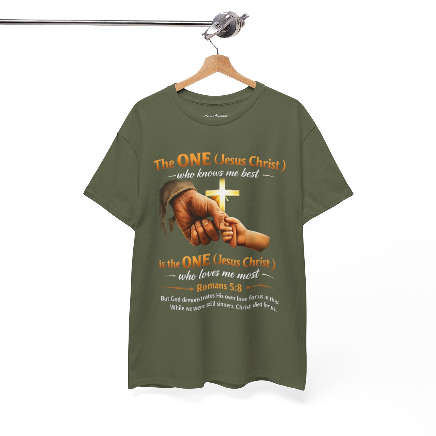 Christian T-Shirt — "The ONE (Jesus Christ)" Cross & Romans 5:8 Inspirational Tee
