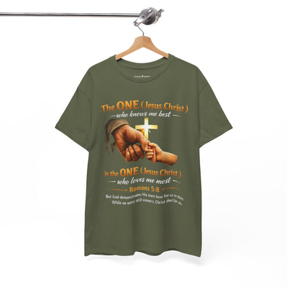 Christian T-Shirt — "The ONE (Jesus Christ)" Cross & Romans 5:8 Inspirational Tee