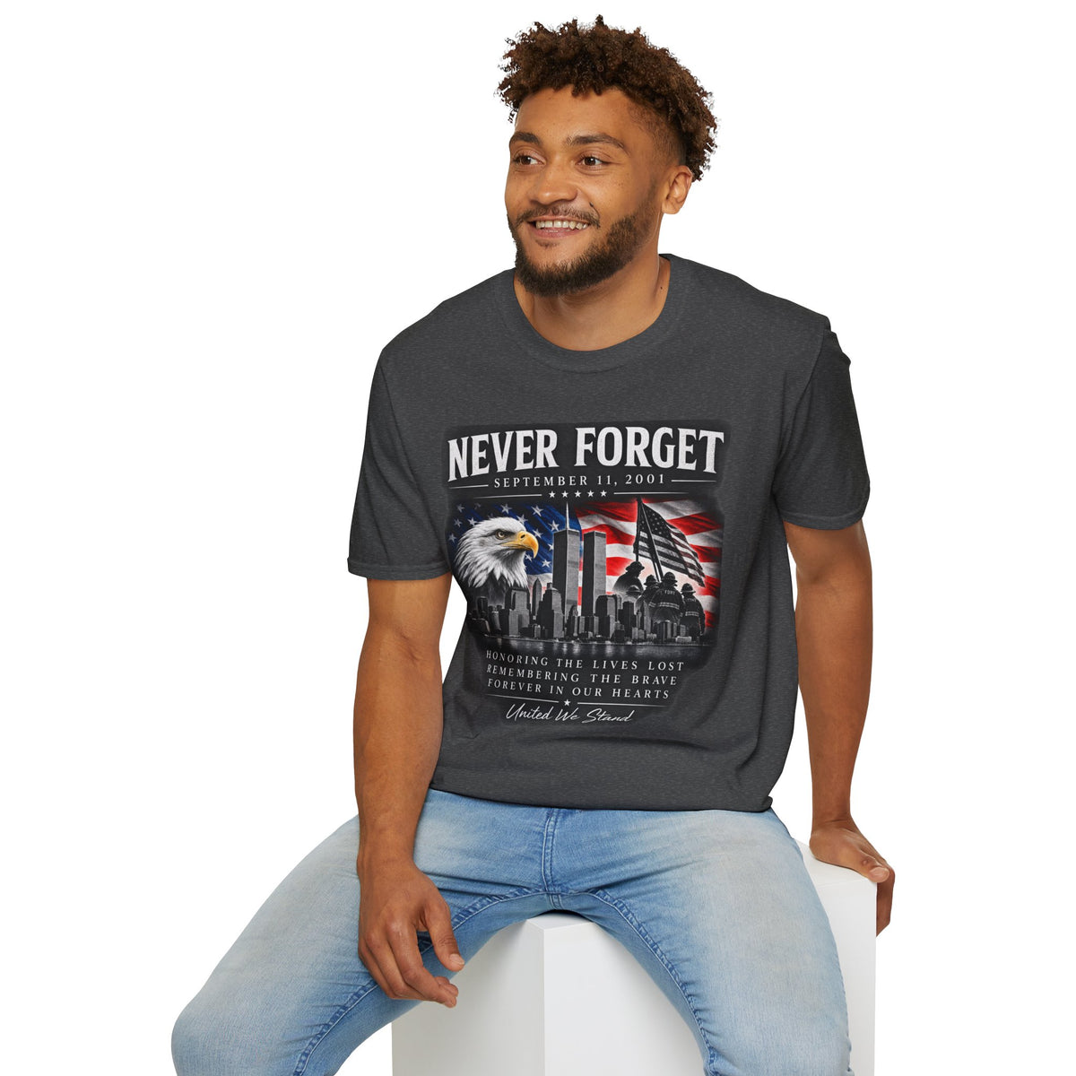 Never Forget 9/11 Memorial T-Shirt — American Flag & Eagle Tribute