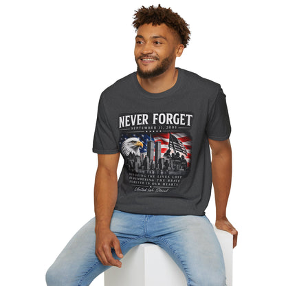 Never Forget 9/11 Memorial T-Shirt — American Flag & Eagle Tribute