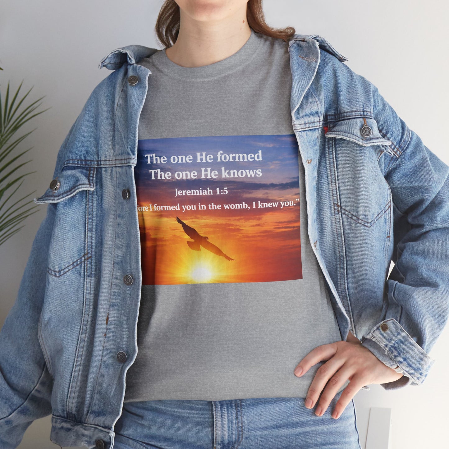 Christian Sunset T-Shirt — "Before I Formed You I Knew You" Scripture Tee