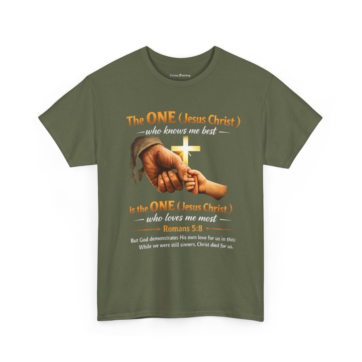 Christian T-Shirt — "The ONE (Jesus Christ)" Cross & Romans 5:8 Inspirational Tee