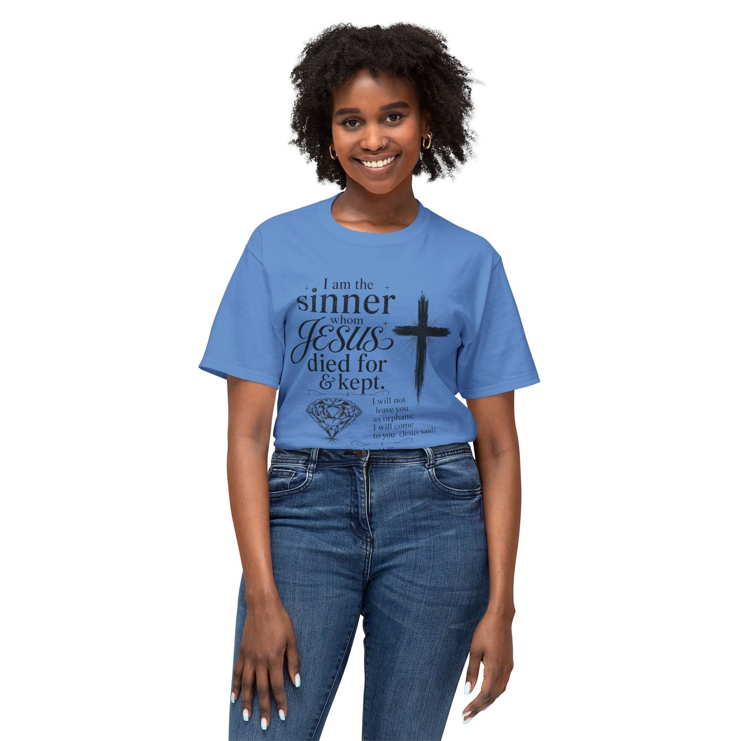 Christian Faith T-Shirt — "I am the sinner whom Jesus died for & kept" Pink Tee