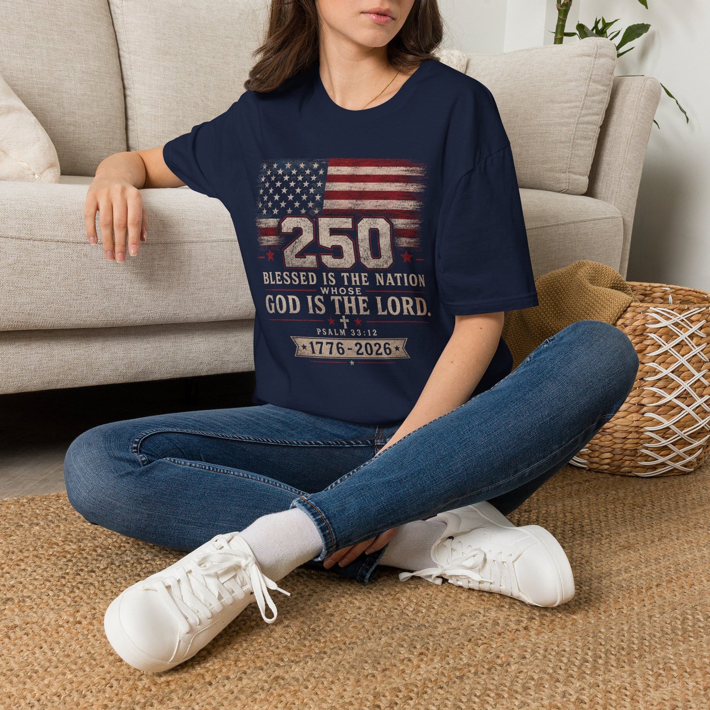 250th Anniversary Flag T-Shirt — "Blessed Is The Nation" Patriotic Tee