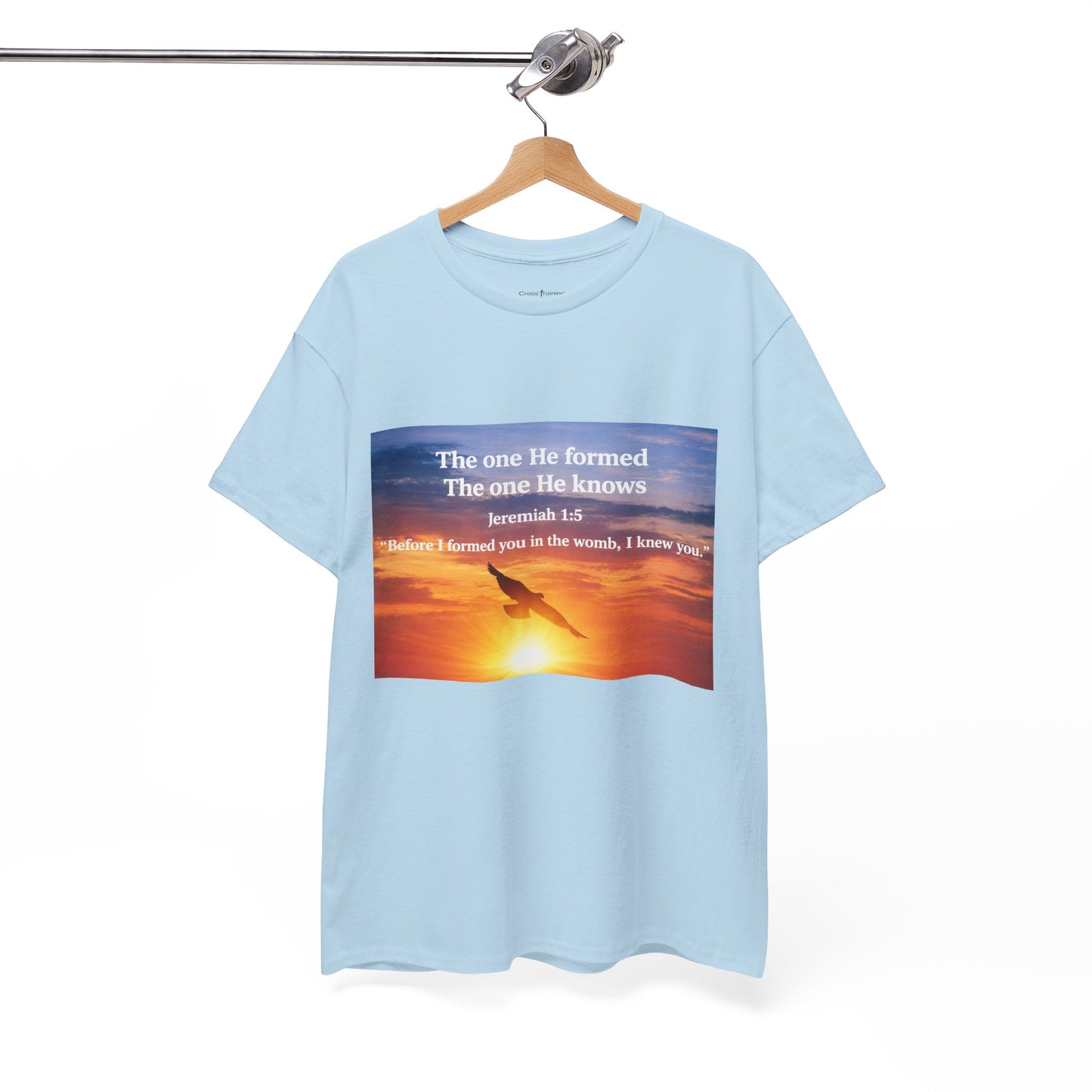 Christian Sunset T-Shirt — "Before I Formed You I Knew You" Scripture Tee