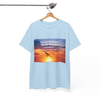 Christian Sunset T-Shirt — "Before I Formed You I Knew You" Scripture Tee