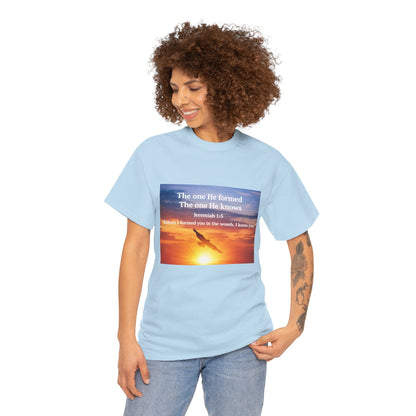 Christian Sunset T-Shirt — "Before I Formed You I Knew You" Scripture Tee