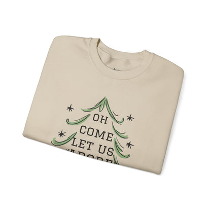 Unisex-Oh Come Let Us Adore Him Sweatshirt — Christmas Tree Nativity Holiday Crewneck