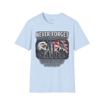 Never Forget 9/11 Memorial T-Shirt — American Flag & Eagle Tribute