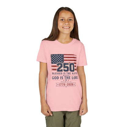 Youth Tee — 250th USA Celebration "Blessed Is the Nation" Patriotic T‑Shirt (1776–2026)