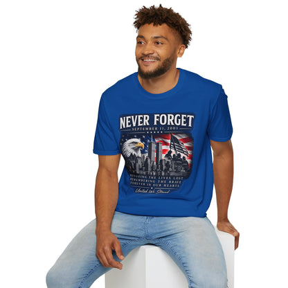 Never Forget 9/11 Memorial T-Shirt — American Flag & Eagle Tribute