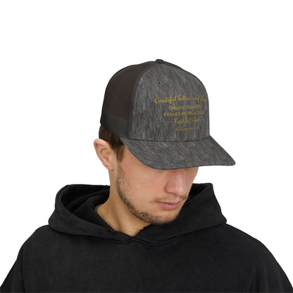 Embroidered Faith Retreat Trucker Cap — 'Faithful God' Family Ministry Snapback