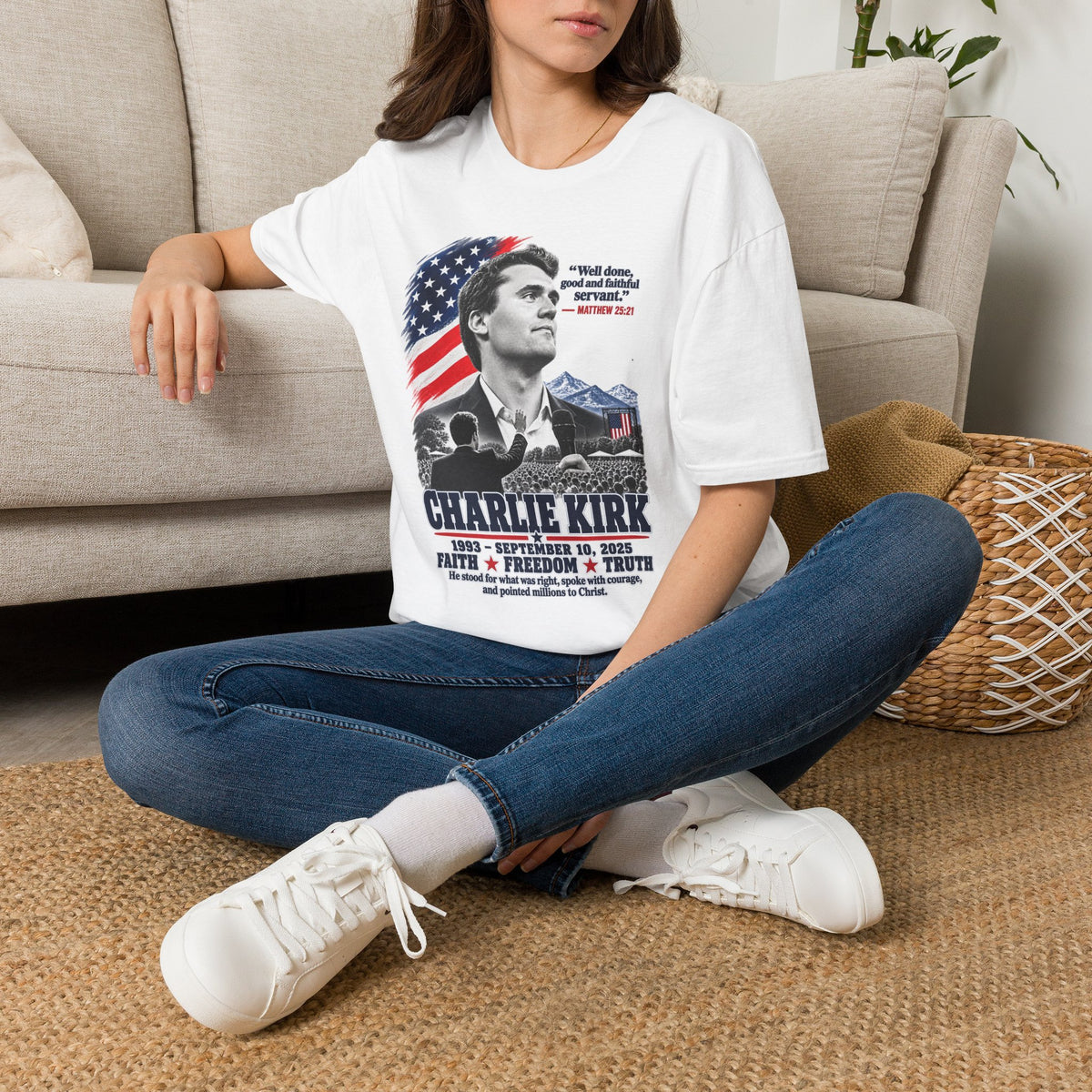 Charlie Kirk Tribute T-Shirt — "Well done, good and faithful servant" Matthew 25:21