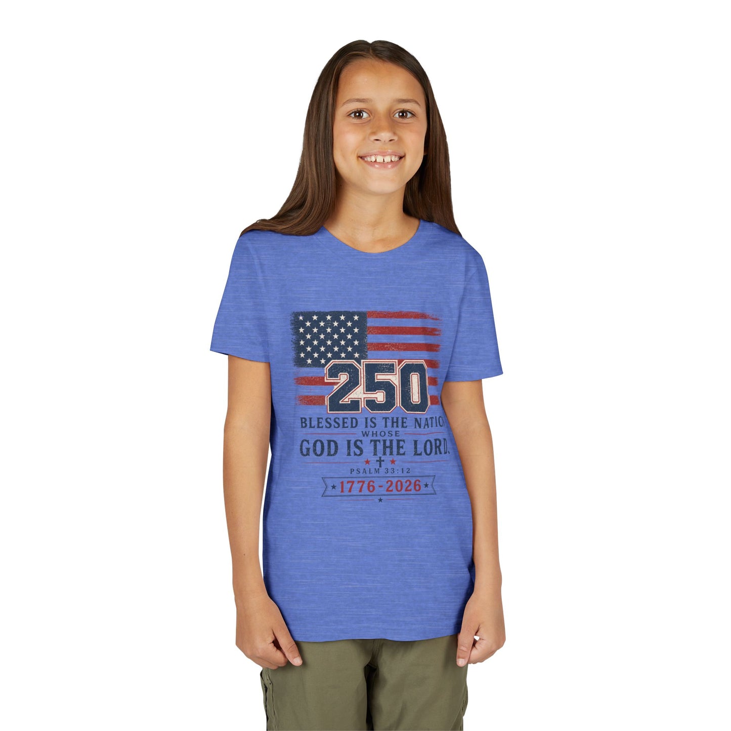 Youth Tee — 250th USA Celebration "Blessed Is the Nation" Patriotic T‑Shirt (1776–2026)