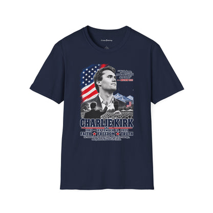 Charlie Kirk Tribute T-Shirt — "Well done, good and faithful servant" Matthew 25:21
