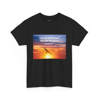 Christian Sunset T-Shirt — "Before I Formed You I Knew You" Scripture Tee