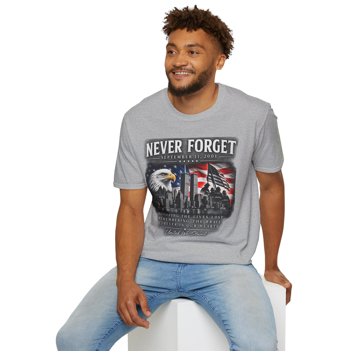 Never Forget 9/11 Memorial T-Shirt — American Flag & Eagle Tribute
