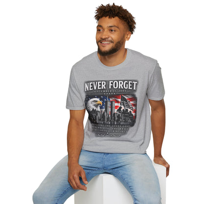 Never Forget 9/11 Memorial T-Shirt — American Flag & Eagle Tribute