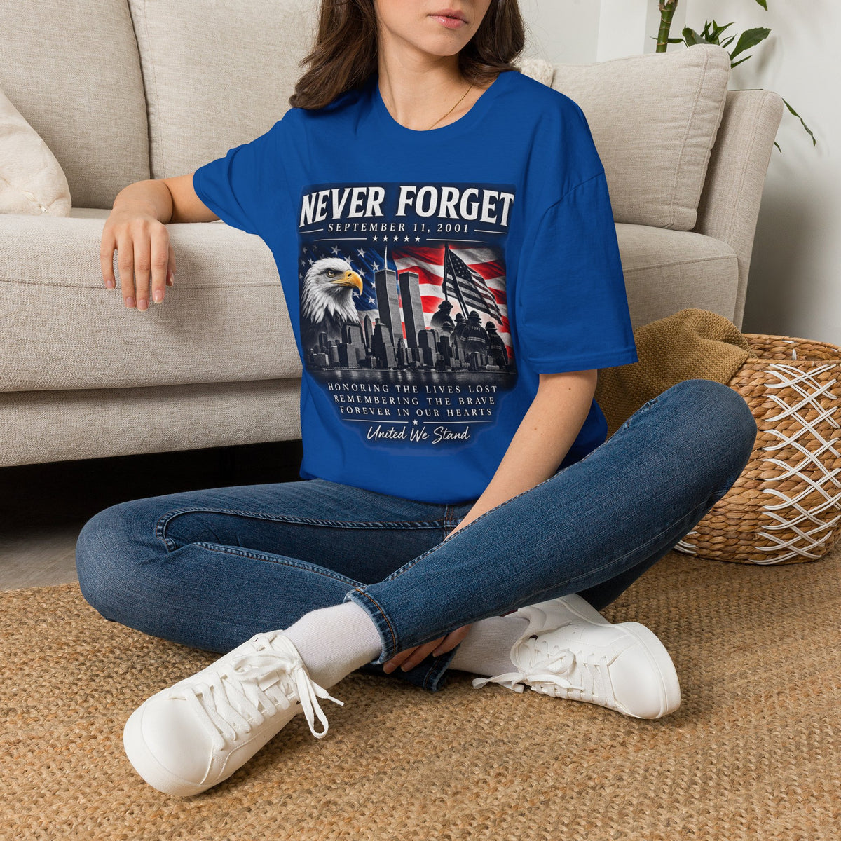 Never Forget 9/11 Memorial T-Shirt — American Flag & Eagle Tribute