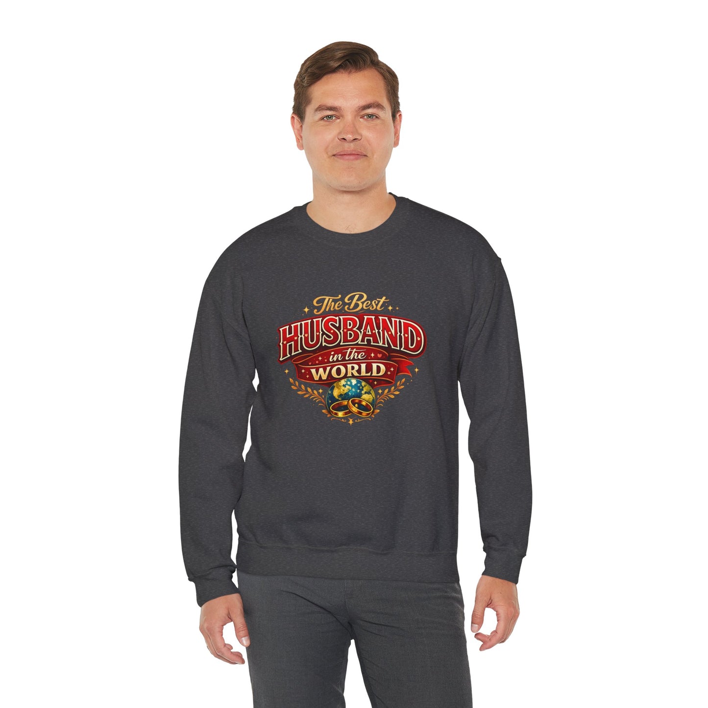 Crewneck Sweatshirt — "The Best Husband in the World" Vintage Globe Gift