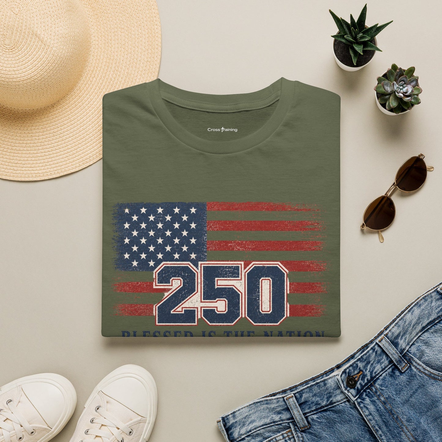 250th Anniversary Flag T-Shirt — "Blessed Is The Nation" Patriotic Tee