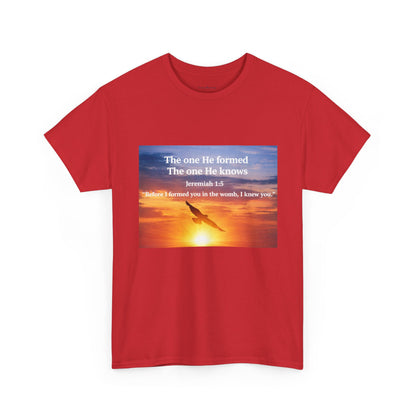 Christian Sunset T-Shirt — "Before I Formed You I Knew You" Scripture Tee