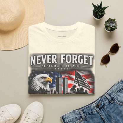 Never Forget 9/11 Memorial T-Shirt — American Flag & Eagle Tribute