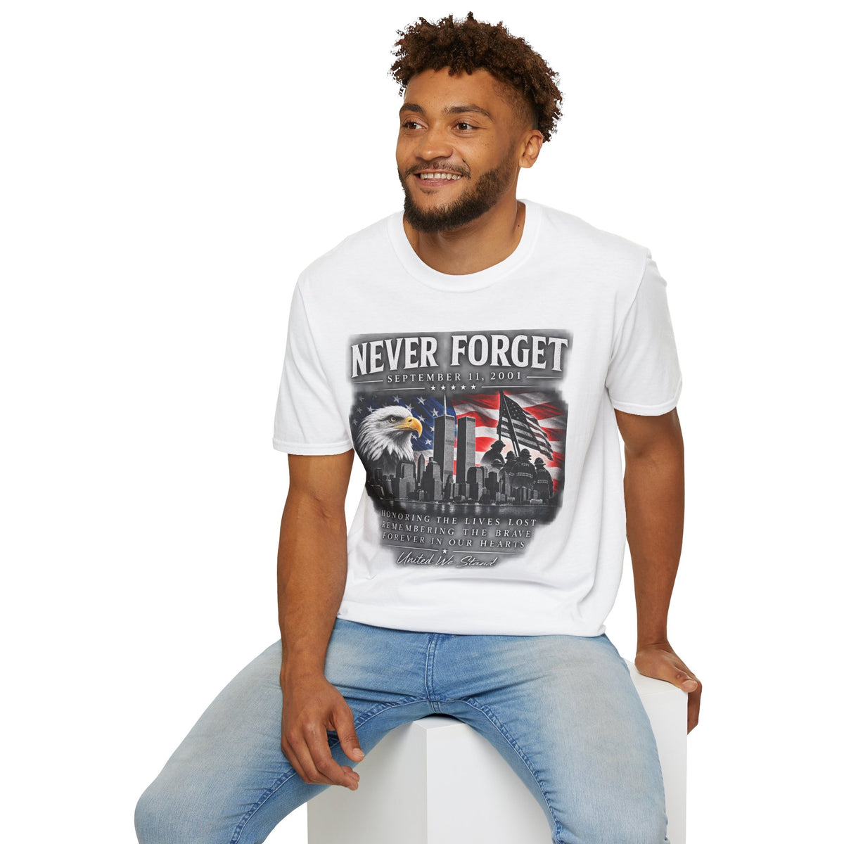 Never Forget 9/11 Memorial T-Shirt — American Flag & Eagle Tribute