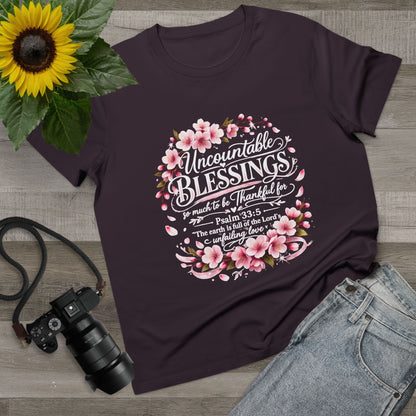 Uncountable Blessings Women’s Tee – Floral Psalm 33:5 Inspirational Shirt