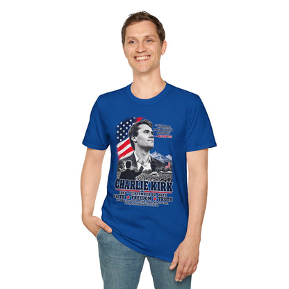 Charlie Kirk Tribute T-Shirt — "Well done, good and faithful servant" Matthew 25:21