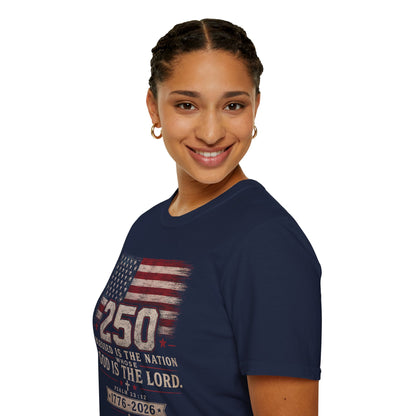 250th Anniversary Flag T-Shirt — "Blessed Is The Nation" Patriotic Tee