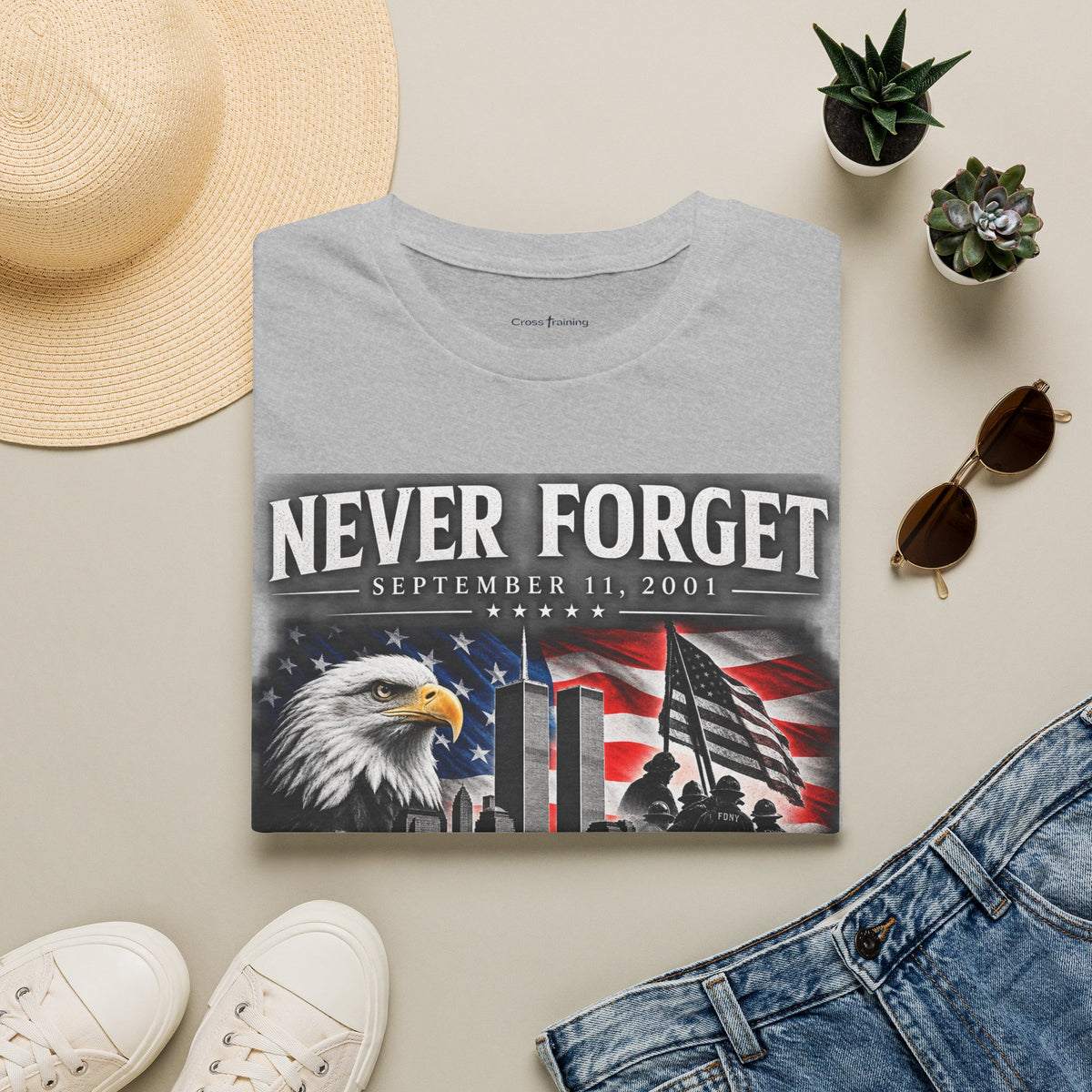Never Forget 9/11 Memorial T-Shirt — American Flag & Eagle Tribute