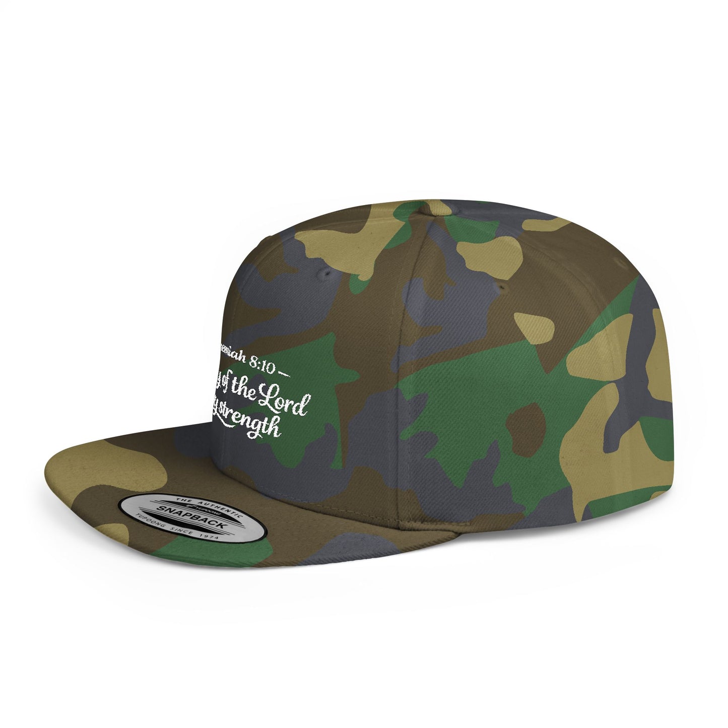 Flat Bill Snapback Hat — "The joy of the Lord is my strength" (Nehemiah 8:10)