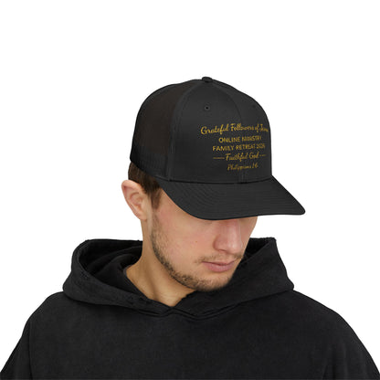 Embroidered Faith Retreat Trucker Cap — 'Faithful God' Family Ministry Snapback