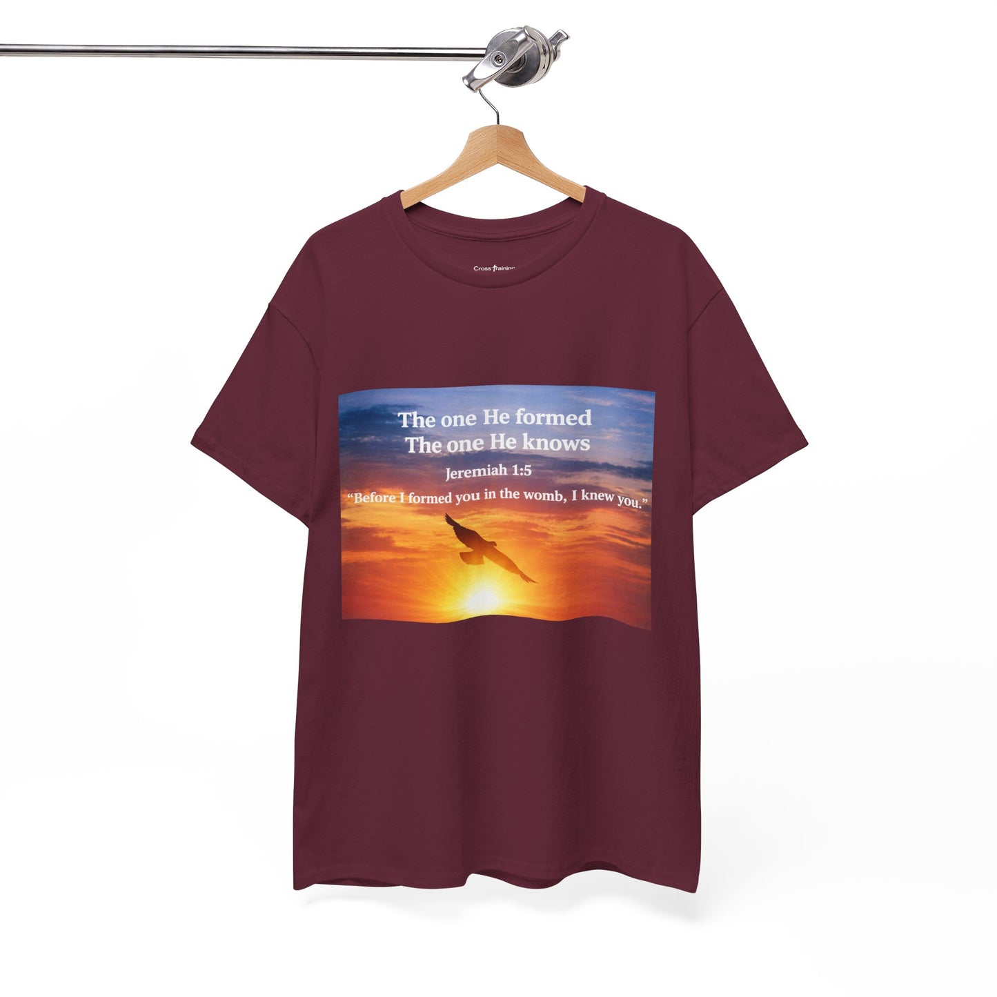 Christian Sunset T-Shirt — "Before I Formed You I Knew You" Scripture Tee
