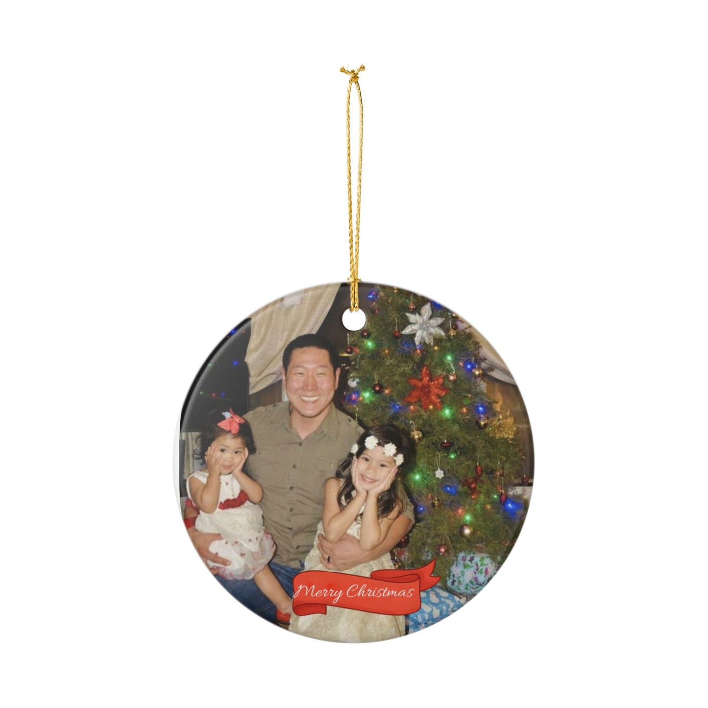 Personalized Ceramic Christmas Ornament - "Merry Christmas" Family Photo Keepsake