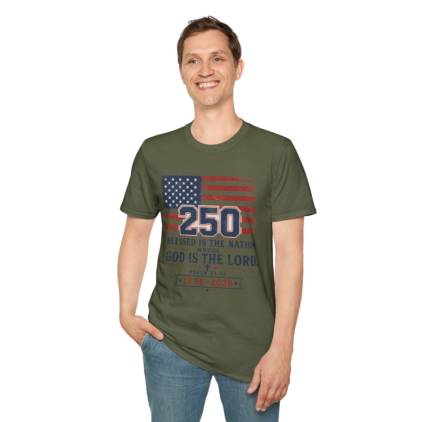 250th Anniversary Flag T-Shirt — "Blessed Is The Nation" Patriotic Tee