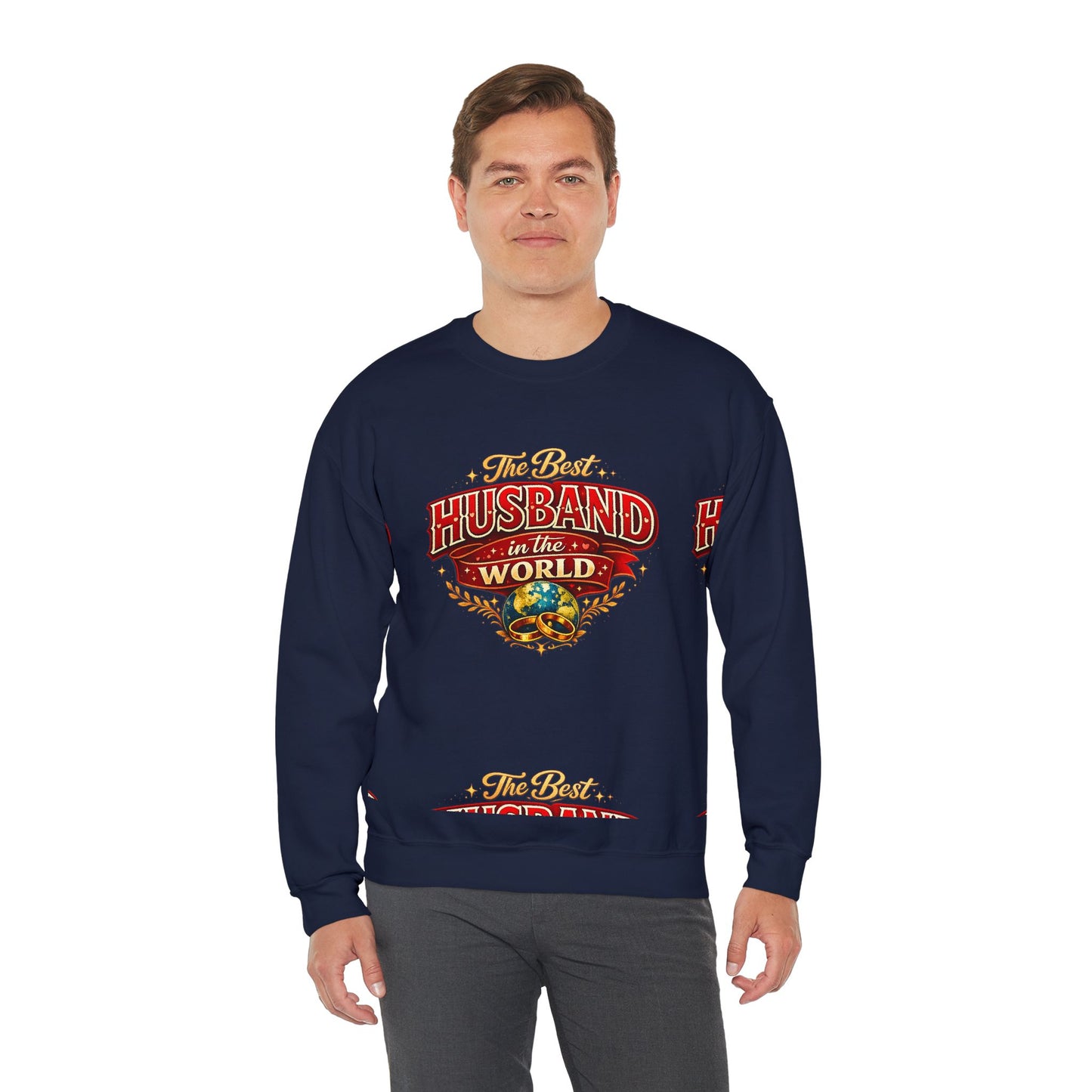 Crewneck Sweatshirt — "The Best Husband in the World" Vintage Globe Gift