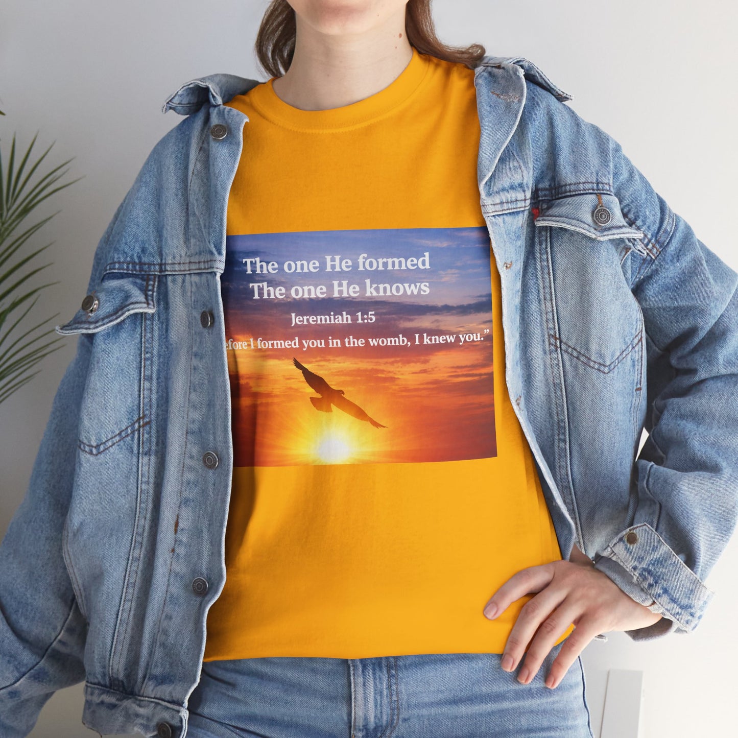 Christian Sunset T-Shirt — "Before I Formed You I Knew You" Scripture Tee