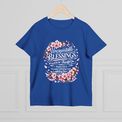Uncountable Blessings Women’s Tee – Floral Psalm 33:5 Inspirational Shirt