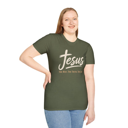 Jesus Script T‑Shirt — 'Jesus: The Way. The Truth. The Life.' Christian Faith Tee