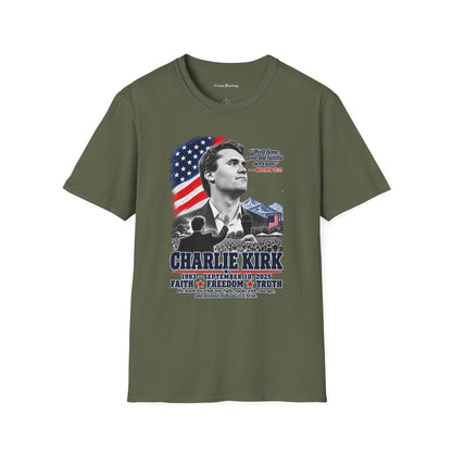Charlie Kirk Tribute T-Shirt — "Well done, good and faithful servant" Matthew 25:21