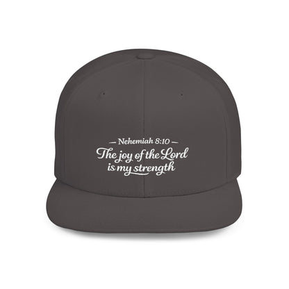 Flat Bill Snapback Hat — "The joy of the Lord is my strength" (Nehemiah 8:10)