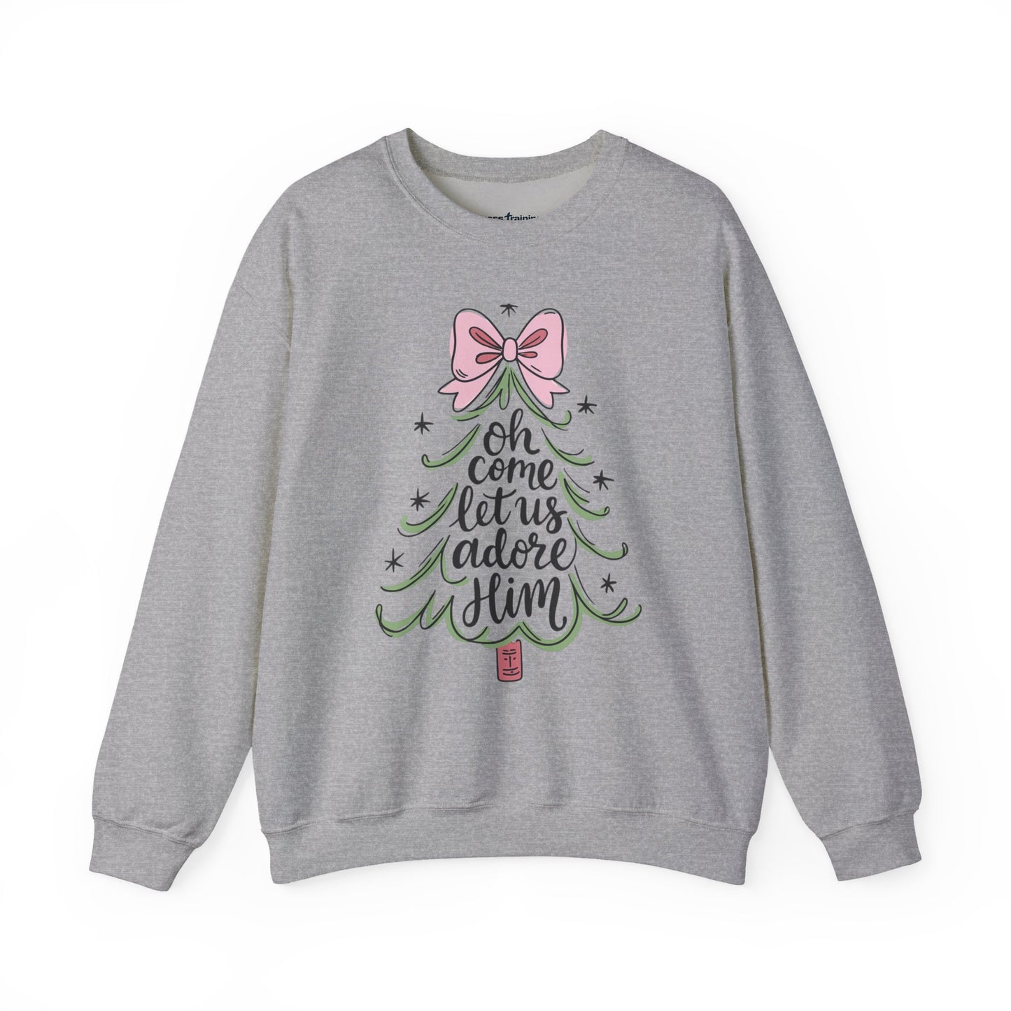 Christmas Tree Sweatshirt – “Oh Come Let Us Adore Him” Holiday Crewneck