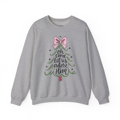 Christmas Tree Sweatshirt – “Oh Come Let Us Adore Him” Holiday Crewneck