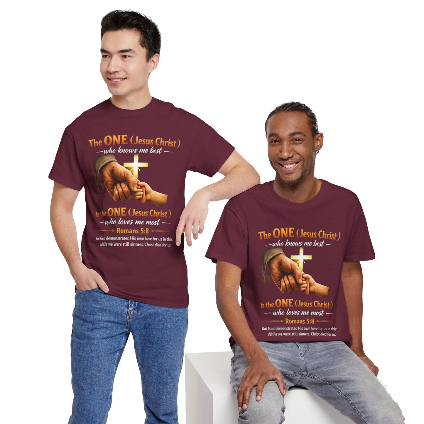 Christian T-Shirt — "The ONE (Jesus Christ)" Cross & Romans 5:8 Inspirational Tee
