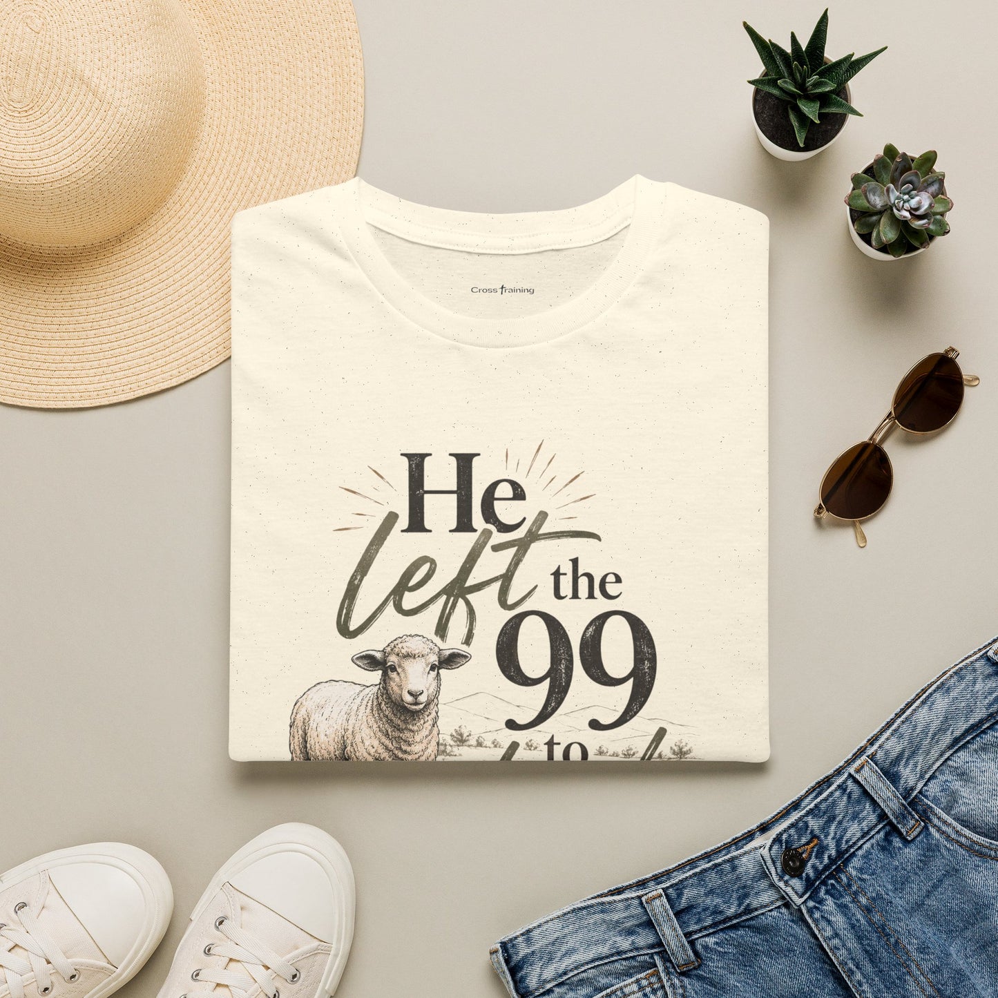 He Left the 99 T-Shirt — Christian Shepherd & Lamb Faith Tee
