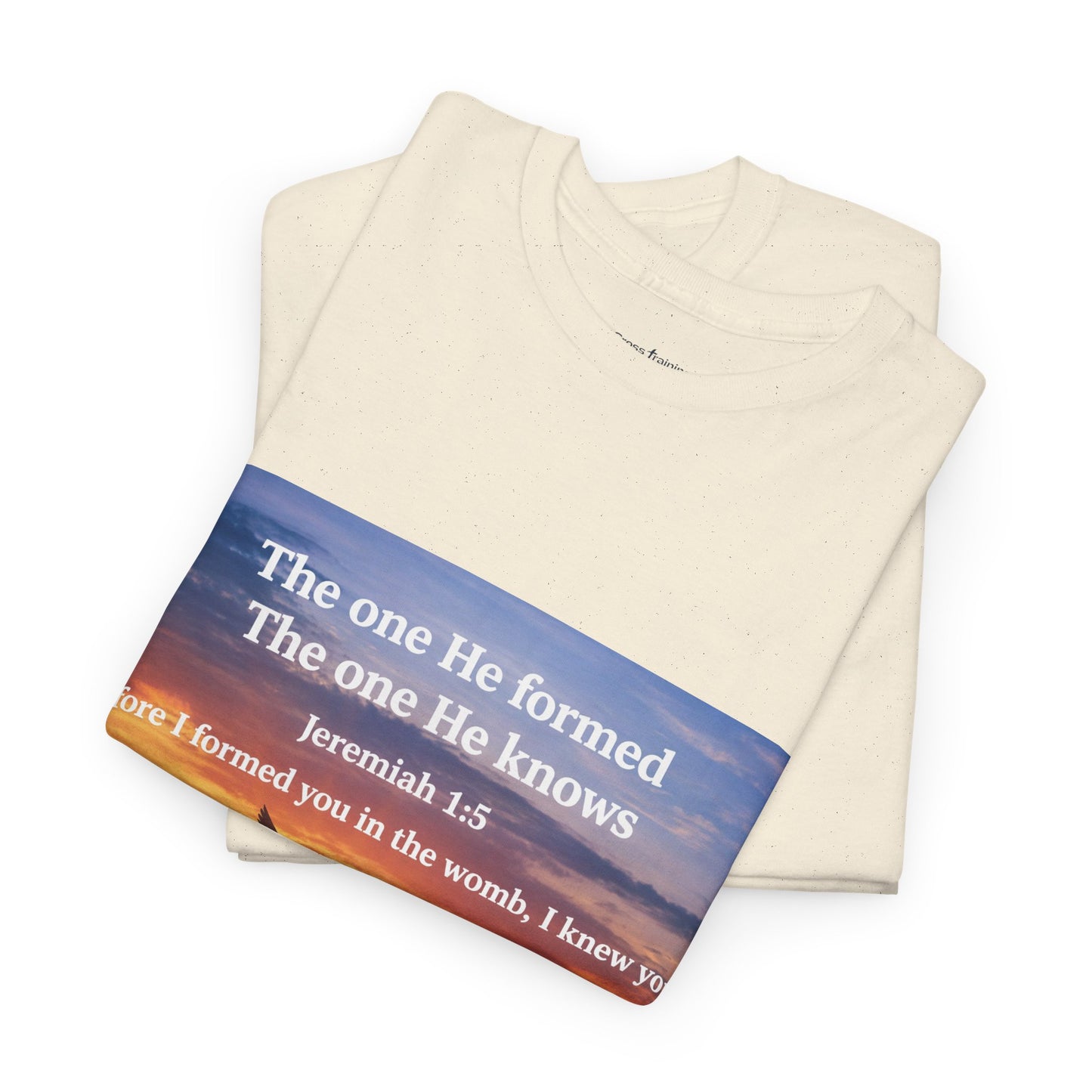 Christian Sunset T-Shirt — "Before I Formed You I Knew You" Scripture Tee