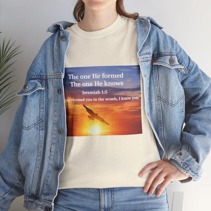 Christian Sunset T-Shirt — "Before I Formed You I Knew You" Scripture Tee